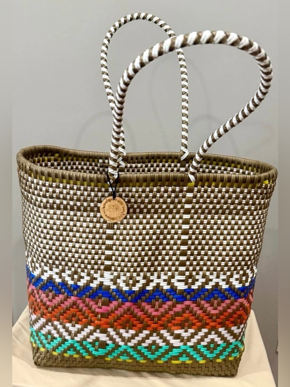 Maria  Victoria "Sweetest" Tote - Medium TT - Olive / White Checker with Rainbow